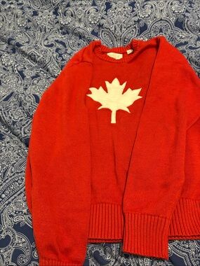 Weatherproof Red Crewneck Sweater with White Maple Motif
